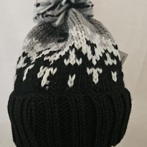 Black and White Knit Beanie with Pom